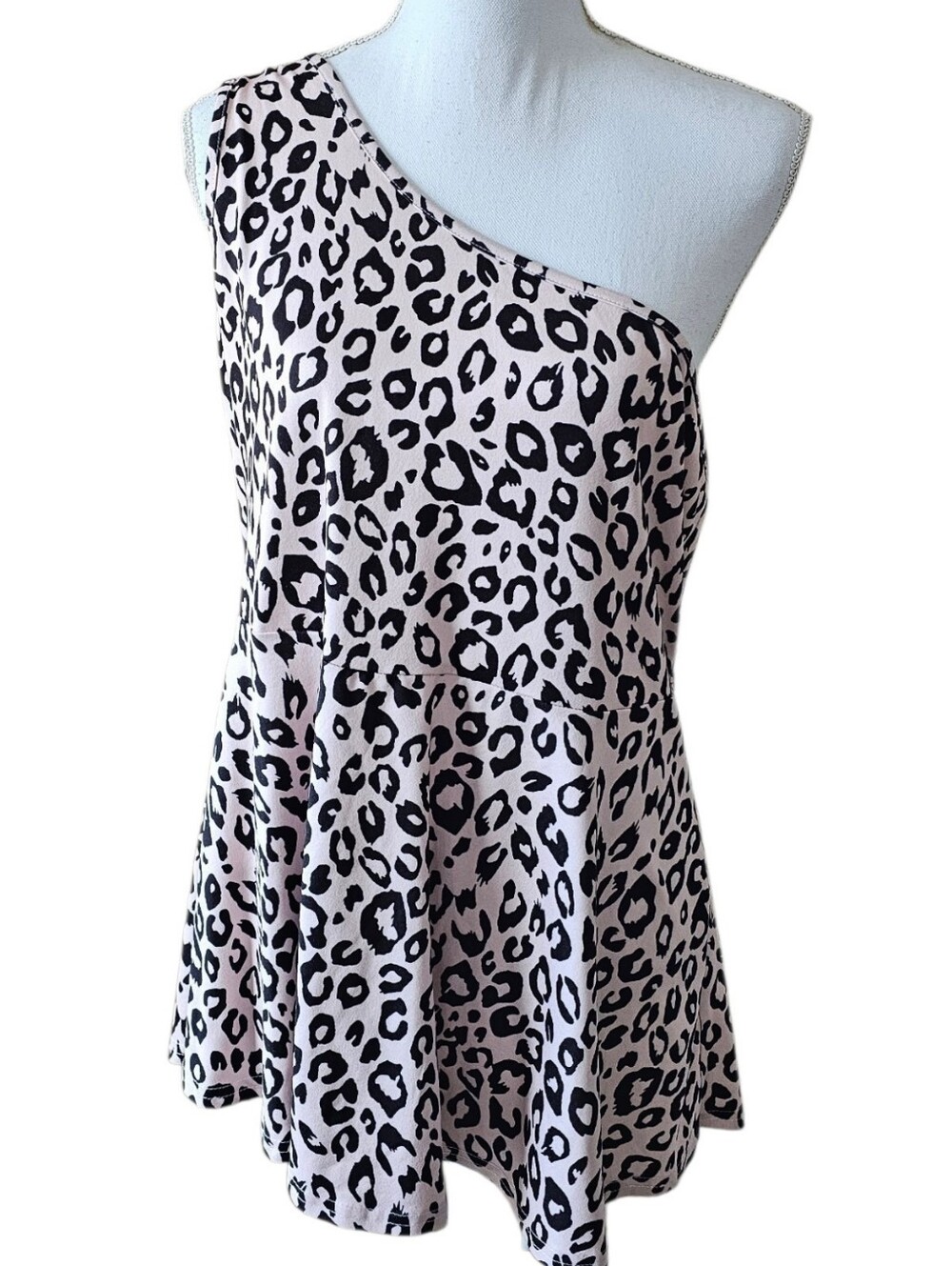 SHEIN Curve Pink Leopard Print One Shoulder Peplum Top Women’s 0XL